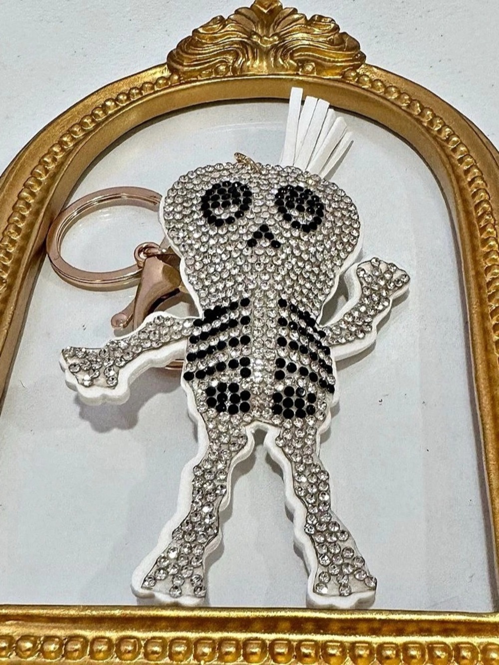 New Rhinestone Skeleton Keychain in Silver & Black